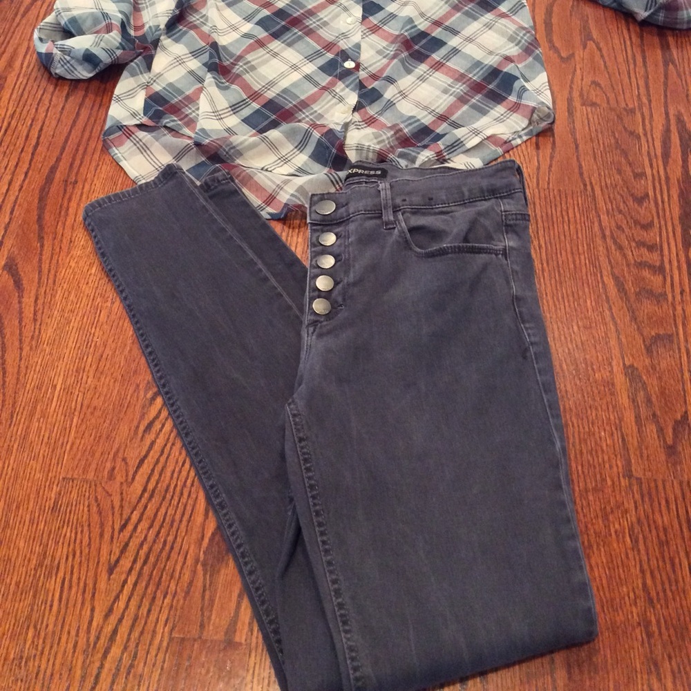 Express button fly mid rise leggings jeans Sz 4 - Picture 1 of 5